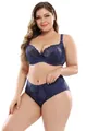 Elegant dark blue plus size lace lingerie set with E-cup bra and matching panties - Bra 38/85E Panty 0XL / Top And Bottom / Dark Blue