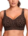 Women's leopard print wireless bra with supportive seamless design for plus sizes - Brown Leopard