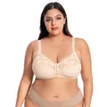 Plus size lace front closure wire-free bra in beige for full figure support and comfort - 38/85C / Tops / Nude