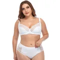 Detailed view of a white lace plus-size bra and high-waist panty set - Bra 42/95D Panty 2XL / Top And Bottom / White