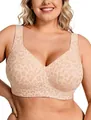 LetsJoli comfortable plus size leopard print wireless bra with full coverage support - Nude Leopard
