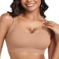 Women's seamless wireless comfort bra in nude color with a deep V-neck and full coverage - 3 XL / Deep Skin