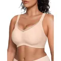 Naadloze draadloze beha in grote maten in beige met elegant mesh-kruisontwerp en steun - S / Tops / Huidskleur