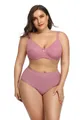 Conjunto de lencería de talla grande con sujetador rosa de copa completa y braga alta - Sujetador 44/100D Braguita 3XL / Top Y Pantalón / Rosa empolvado