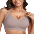 Comfortable taupe seamless wireless bra for plus size women, daily soft supportive wear - Grey Purple