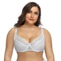 Close-up detail of a white plus-size lace bra featuring delicate floral patterns - 38/85E / Tops / White