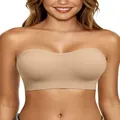 Naadloze huidskleurige strapless bandeau-bh voor dames met ondersteunende geribbelde textuur - XS / Top (Met Transparante Bandjes) / Huidskleur