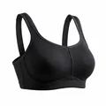 Black plus size wire-free sports bra with full coverage design and comfortable wide straps - 100D / Tops / Black