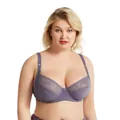 Macro view showing the intricate lace detail of a purple plus-size full coverage bra - 36/80E / Tops / Purple Grey