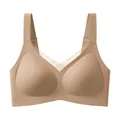 Naadloze draadloze plus size beha in nude met mesh kruisdetail en zachte ondersteuning - S / Tops / Donkerbeige