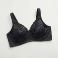 Elegant black satin bra with delicate lace trim and underwire support for women. - 85D / Tops / Black