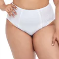 Detailed close-up of plus size white cotton panties with delicate lace side panels. - 1XL / Bottoms / White
