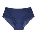 Close-up view of dark blue high-waisted floral lace panties with cotton crotch - 0XL / Bottoms / Blue