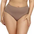 Close-up of plus-size high-waisted seamless panties in breathable brown fabric - 0XL / Bottoms / Khaki