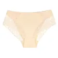 Detailed view of high-waisted beige lace panties featuring intricate floral embroidery - 0XL / Bottoms / Beige