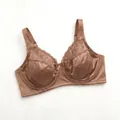 Elegant plus size brown satin bra with delicate lace trim and sturdy underwire support - 85C / Tops / Khaki