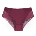 Detail of burgundy high waist lace panties with floral embroidery - Burgundy