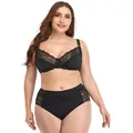 Black lace plus size lingerie set with underwired bra and high waist panty - Bra 44/100D Panty 3XL / Top And Bottom / Black