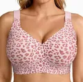 Comfortabele draadloze jelly-beha met roze luipaardprint en naadloos ondersteunend - 4X-Groot / Tops / Roze Luipaard