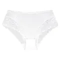 Detailed view of white high-waisted lace panties with intricate floral patterns. - White