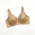 Plus size ultra-thin satin lace patchwork bra in champagne gold with underwire support - 85C / Tops / Off White