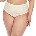 Close-up of elegant lace detailing on comfortable mid-waist plus size cotton panties - 1XL / Bottoms / Beige