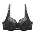 Detailansicht des aufwendigen schwarzen Blumenmusters auf diesem eleganten Damen-BH - Schwarz