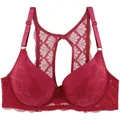 Detail view of red lace full cup bra with elegant racerback design - 40/90E / Tops / Red