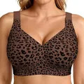 Comfortabele plus size draadloze jelly bh met een stijlvol luipaardprint patroon - 4X-Groot / Tops / Bruine Luipaard