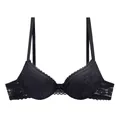 Detailed view of elegant black floral lace push-up bra with central bow decoration - 34/75B / Tops / Black