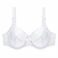 Front detailed view of a white floral lace plus-size thin bra with DE large cups - 48/110D / Tops / Double Row Hooks / White
