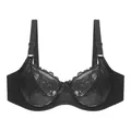Elegant black lace plus size bra with delicate floral patterns and bow detail. - 42/95D / Tops / Double Row Hooks / Black