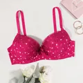 Primer plano de sujetador push-up floral magenta con bordado de encaje blanco y lazo - Rojo