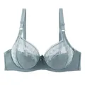 Front detail view of a sage green full cup lace bra featuring thin semi-sheer mesh - 36/80E / Tops / Gray