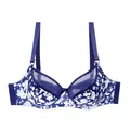 Sexy blue ultra-thin cup bra featuring delicate white floral print and mesh lace detailing - Blue