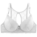 Elegant plus size white lace bra featuring a decorative racerback design for women - 42/95E / Tops / White