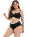 Sexy plus size black lace bra and matching high waist panty set with ultra thin cups - Bra 38/85E Panty 0XL / Top And Bottom / Black