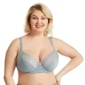 Sujetador reductor de encaje azul claro con bordado floral para tallas grandes (Copa E) - Gris Plata