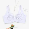 Detailed view of white floral lace push-up bra with underwire support - White
