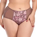 Macro detail of plus-size floral print high-waist briefs with breathable mesh panels - 0XL / Mid-High Waist Briefs / Coffee