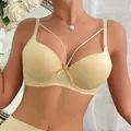 Detalle de sujetador push-up sin costuras con tiras decorativas en la parte delantera - Blanco Roto
