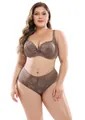 Plus size lace lingerie set with E-cup bra and high waist panties in brown - Bra 48/110D Panty 5XL / Three-Row Buttons / Khaki