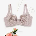 Detailed view of an elegant lace push-up bra with floral embroidery and underwire support. - 36/80C / Tops / Khaki