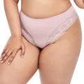 Detailed view of pink cotton panties featuring elegant floral lace and scalloped edges. - Lotus root pink