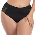 Close-up view of plus size black lace panties with elegant floral mesh detailing - 0XL / Bottoms / Black