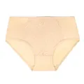 High-waisted plus size women's panties with elegant floral lace front panel - L / Bottoms / Beige