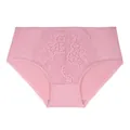 Detailed view of pink high-waisted plus size lace panties with floral embroidery - Dusty Pink