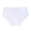 Detailed view of white high-waisted lace panties showcasing intricate floral patterns - L / Bottoms / White