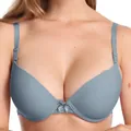 Close-up of a seamless push-up bra featuring a delicate lace trim and central bow detail. - 34/75B / Tops / Gray