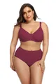 Conjunto de lencería de talla grande granate con sujetador de copa completa y braga alta - Sujetador 46/105D Bragas 4XL / Top Y Pantalón / Burdeos